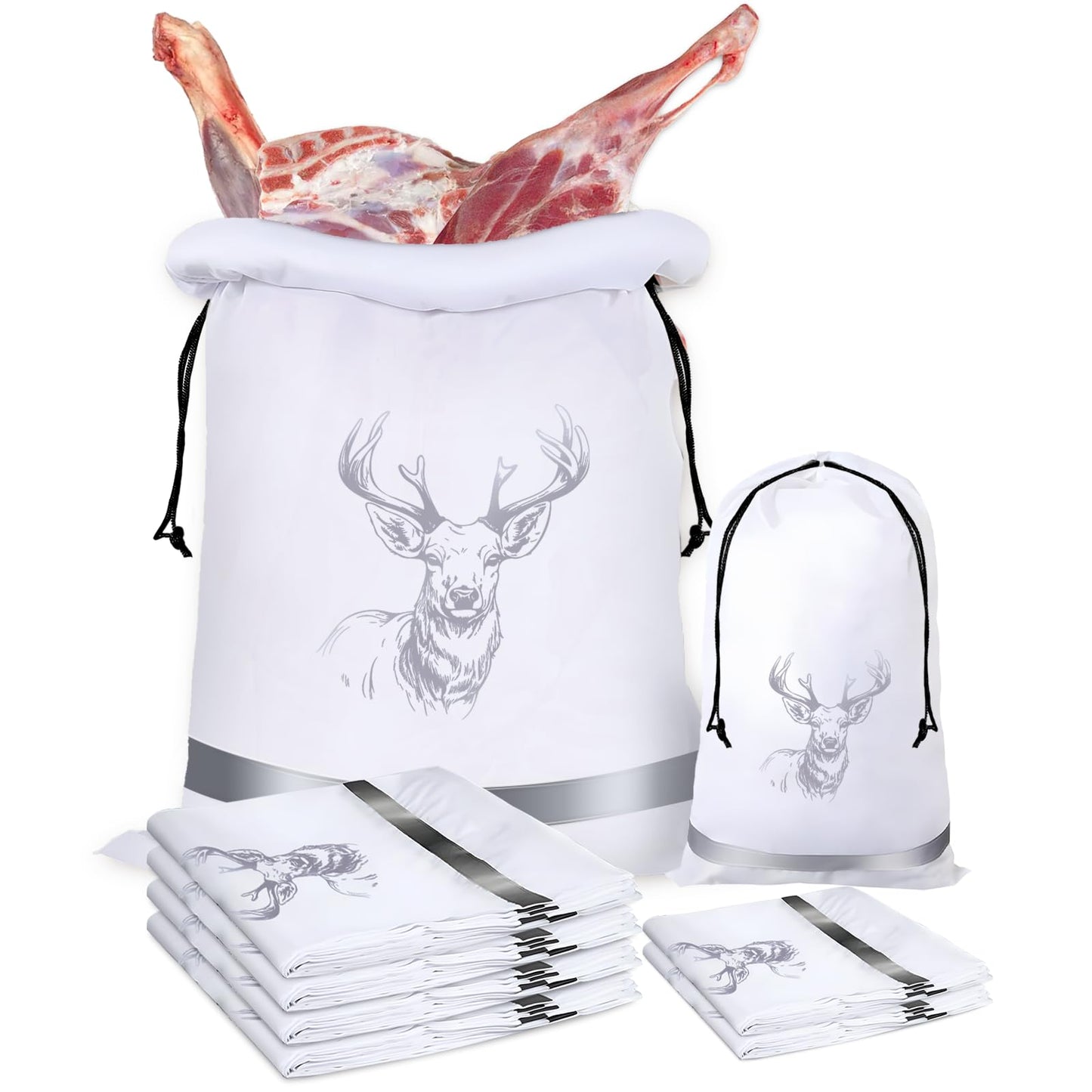 FUYITE 6 Pack Game Bags Elk Hunting Meat Bags Reusable Waterproof Wild Game Meat Bags with Reflective Tags Reusable Breathable Meat Game Bags 30x18.5/4pcs 15x10/2pcs