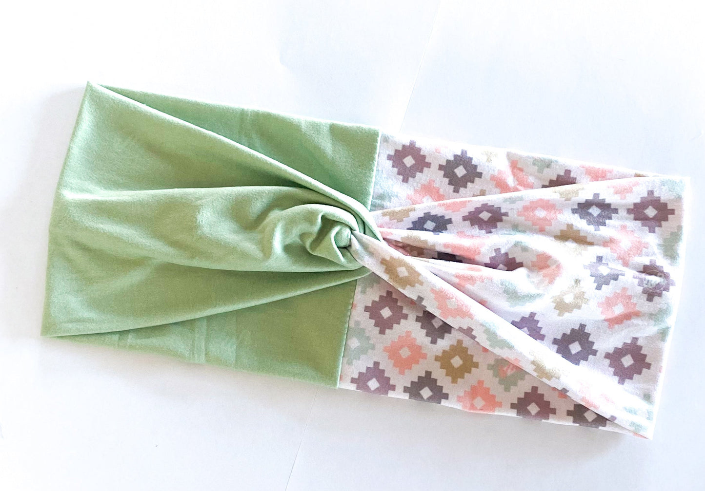 Muted Aztec/ Solid Sage Headband