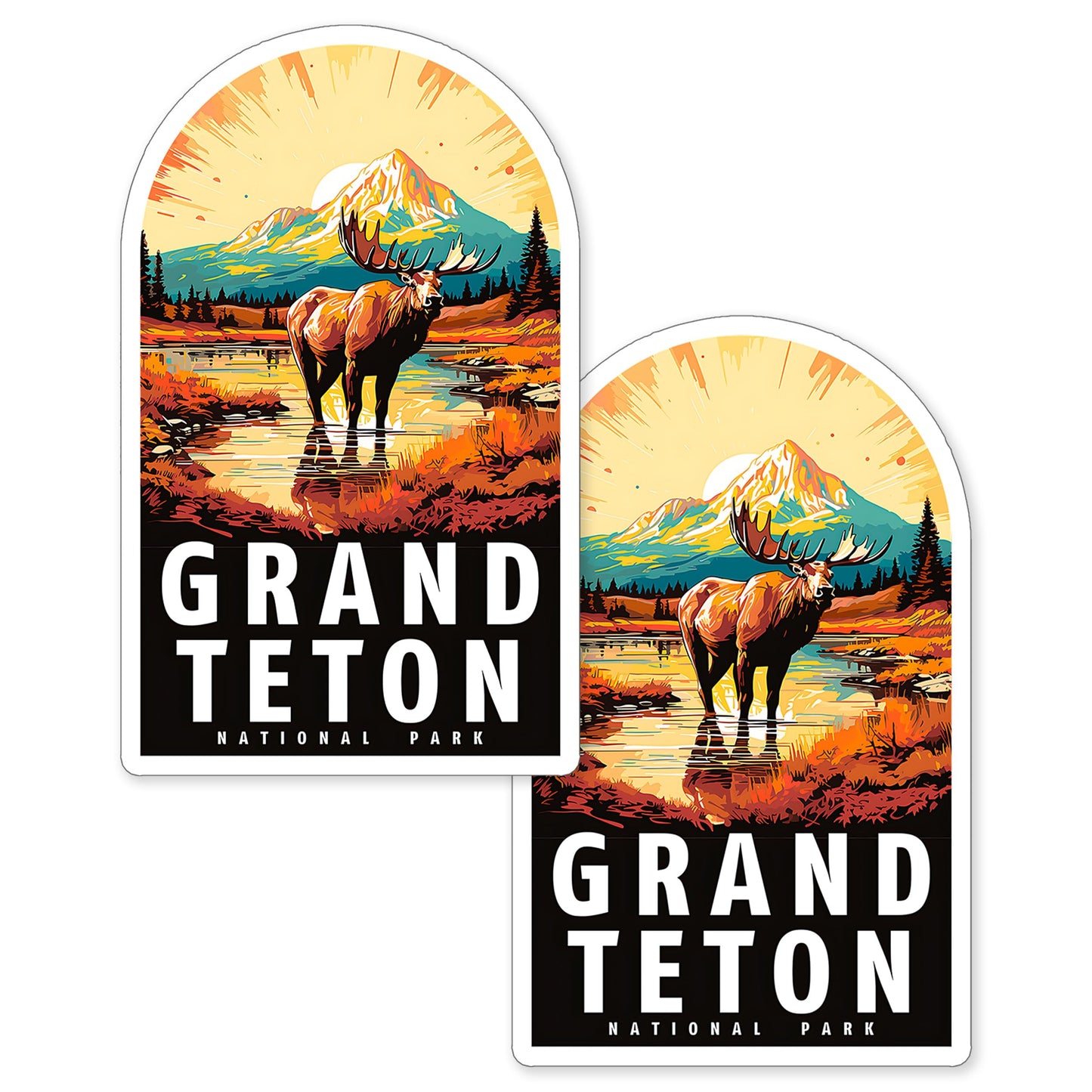 Grand Teton National Park Wyoming 2 Pack Sticker Souvenir Decal Vinyl Small Waterproof for Water Bottle Mug Passport Scrapbook Notebook Laptop Tumbler Skateboard Computer Phone 4" ID45039