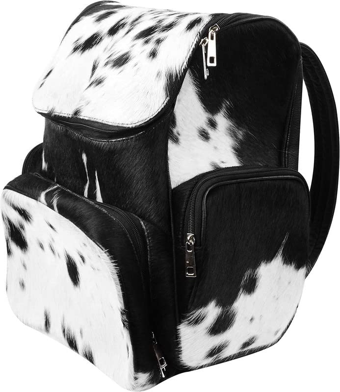 LP-FACON Western Cowhide Leather Bag Backpack | Boy Bag Backpack | Shower Gifts For New Mom | Dad Bag Black & White