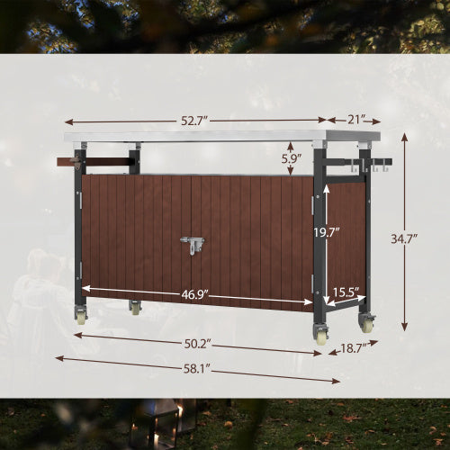 Outdoor Barbecue Cart With Stainless Steel Tabletop