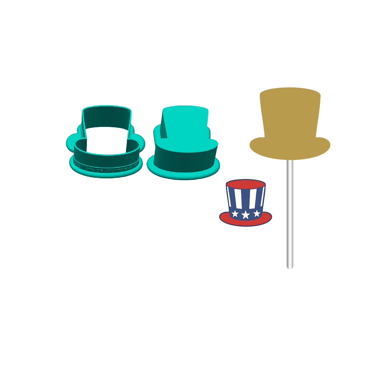 4th of July Top Hat Cake Pop Mold |Deluxe Cutter, Popper, and Tray Option