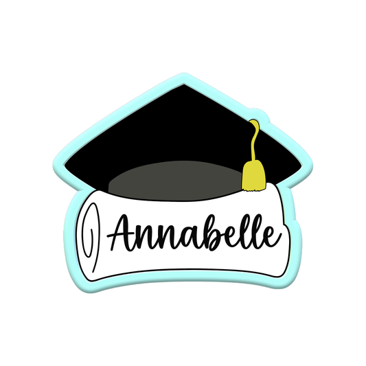 Graduation Cap and Diploma with text box Cookie Cutters