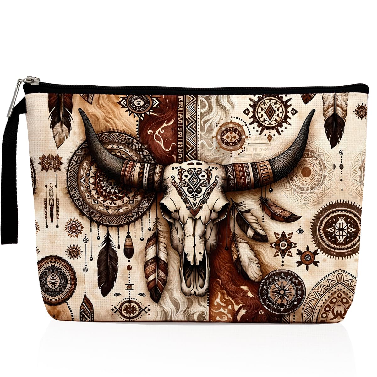 Western Cow Skull Makeup Bag Country Stuff Western Gifts for Women Female Country Girls Friend BFF Cowgirl Gifts Cosmetic Bag Zipper Pouch Western Stuff Travel Bag Graduation Birthday Gifts