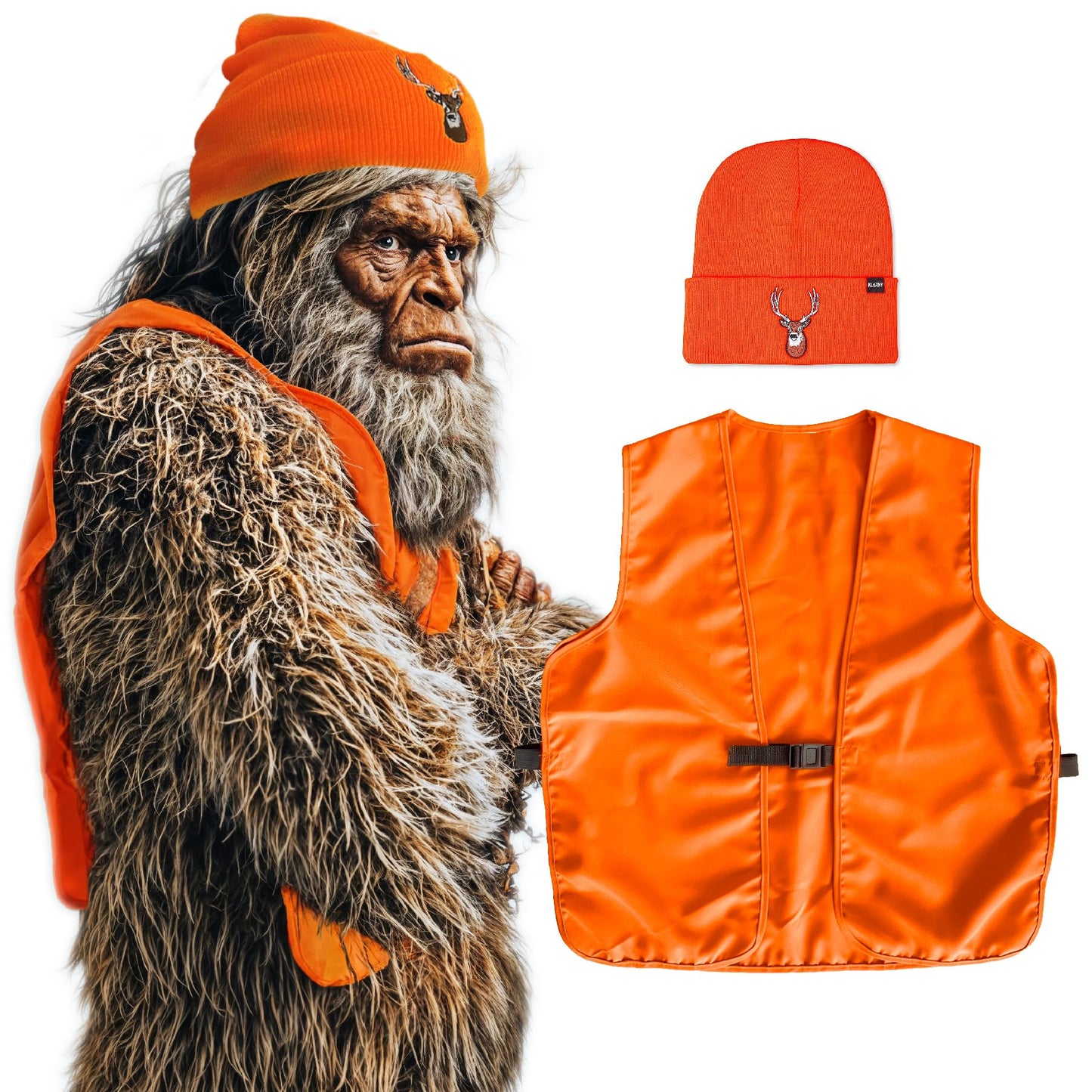 Klarny Outdoors Blaze Orange Hunting Hat and Vest Premium High Performance Blaze Orange Deer Beanie and Hunting Vest