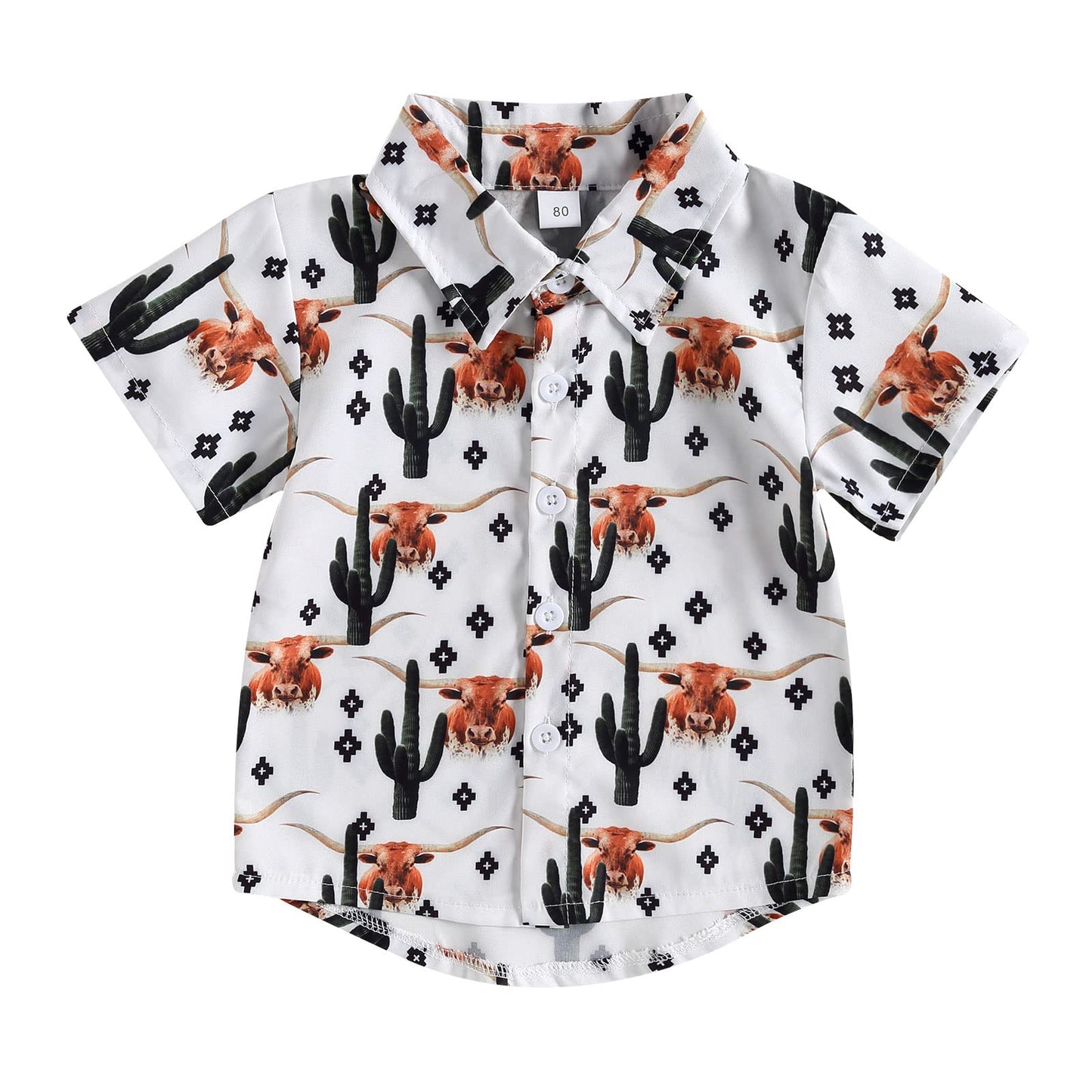 Western Baby Boy Clothes Cow Print Short Sleeve Button Down Shirt Lapel Neck T-Shirt Toddler Cowboy Summer Tops (Ink Green Cow 12-18 Months)